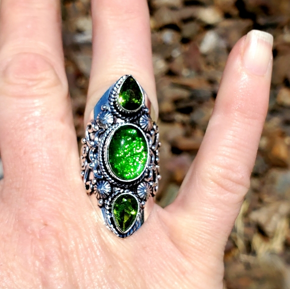 New Triplet Opal & Peridot 925 Silver Statement Ring. - Picture 5 of 12